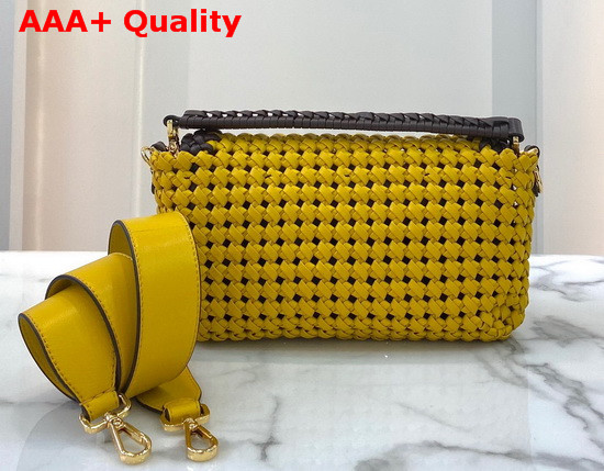 Fendi Baguette Yellow Leather Interlace Bag Replica