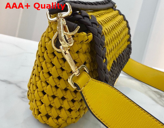 Fendi Baguette Yellow Leather Interlace Bag Replica