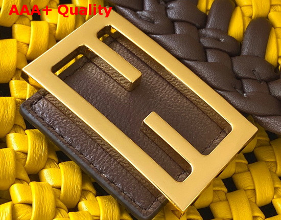 Fendi Baguette Yellow Leather Interlace Bag Replica