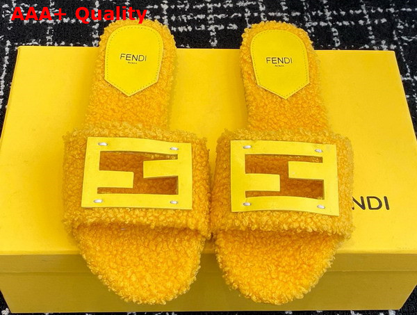 Fendi Baguette Yellow Shearling Slides Replica