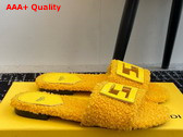 Fendi Baguette Yellow Shearling Slides Replica