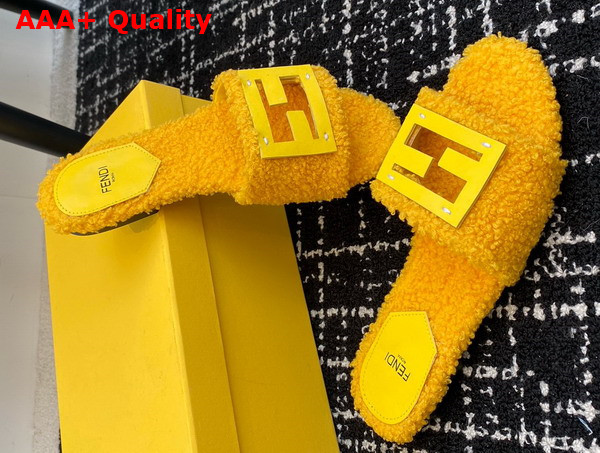 Fendi Baguette Yellow Shearling Slides Replica