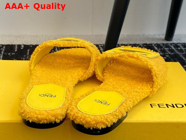 Fendi Baguette Yellow Shearling Slides Replica