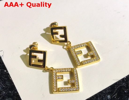 Fendi Baugette Earrings in Gold with Diamonds Replica