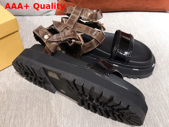 Fendi Beach Sandal in Black Patent Leather and Glazed Fabric Replica