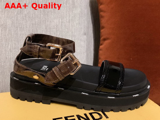 Fendi Beach Sandal in Black Patent Leather and Glazed Fabric Replica