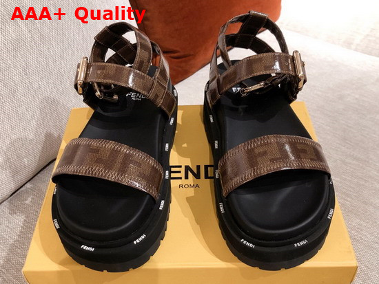 Fendi Beach Sandal in Brown Glazed Fabric with Jacquard FF Motif Replica