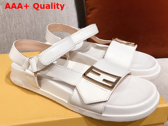 Fendi Beach Sandal in White Leather with FF Baguette Metal Buckle Replica