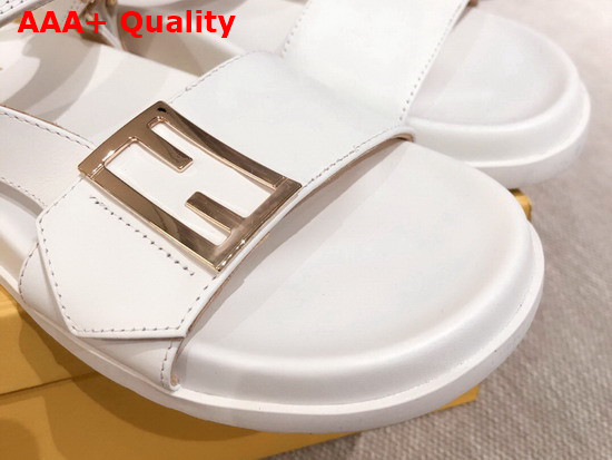 Fendi Beach Sandal in White Leather with FF Baguette Metal Buckle Replica