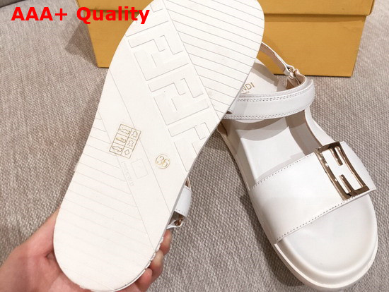 Fendi Beach Sandal in White Leather with FF Baguette Metal Buckle Replica