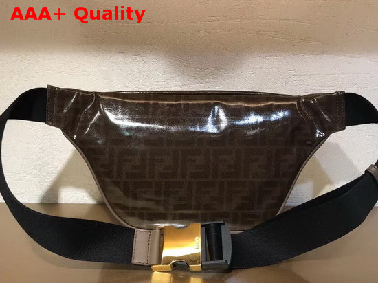 Fendi Belt Bag in Brown Glazed Fabric with FF Motif Decorated with Fendi Mania Lettering in Leather Replica