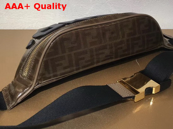 Fendi Belt Bag in Brown Glazed Fabric with FF Motif Decorated with Fendi Mania Lettering in Leather Replica