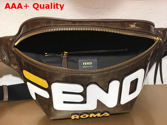 Fendi Belt Bag in Brown Glazed Fabric with Fendi Mania Lettering in Leather Replica