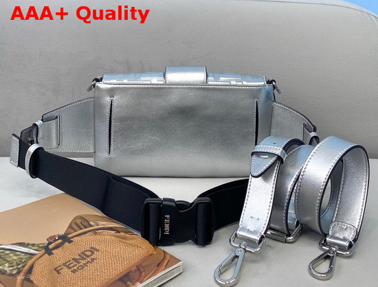 Fendi Belt Baguette Bag in Silver Nappa Leather with Embossed FF Motif Replica