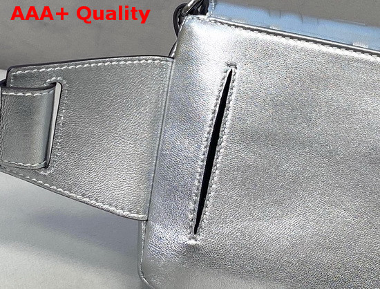 Fendi Belt Baguette Bag in Silver Nappa Leather with Embossed FF Motif Replica