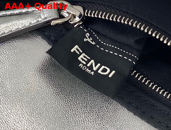 Fendi Belt Baguette Bag in Silver Nappa Leather with Embossed FF Motif Replica