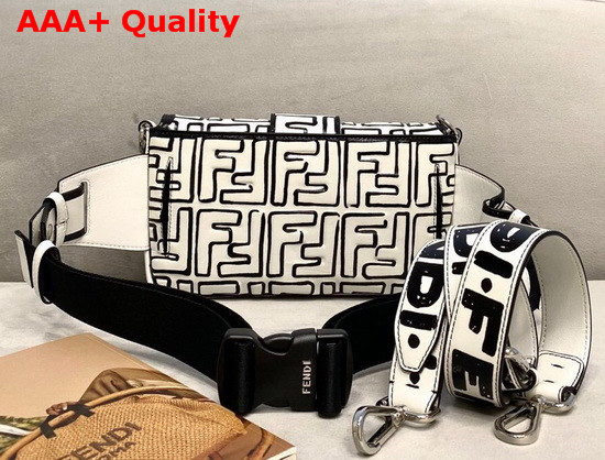 Fendi Belt Baguette Bag in White Nappa Lamb Leather with Embossed FF Motif Replica