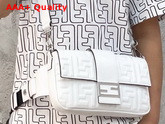 Fendi Belt Baguette Bag in White Nappa Leather with Embossed FF Motif Replica