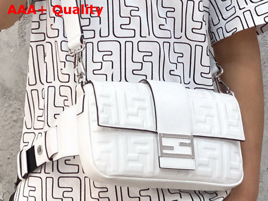 Fendi Belt Baguette Bag in White Nappa Leather with Embossed FF Motif Replica