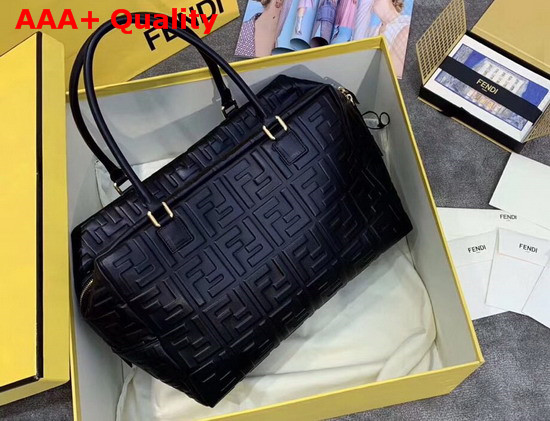 Fendi Big Boston Bag in Black Lambskin with an All Over FF Motif Replica