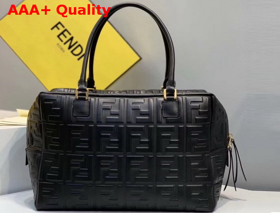 Fendi Big Boston Bag in Black Lambskin with an All Over FF Motif Replica