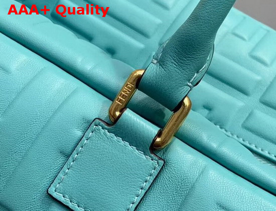 Fendi Big Boston Bag in Light Blue Lambskin with an All Over FF Motif Replica