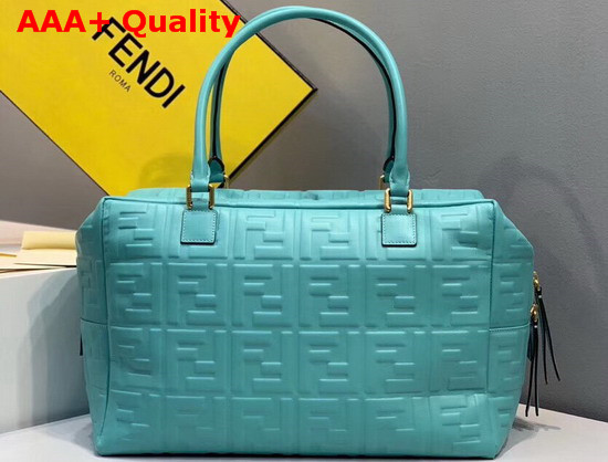 Fendi Big Boston Bag in Light Blue Lambskin with an All Over FF Motif Replica