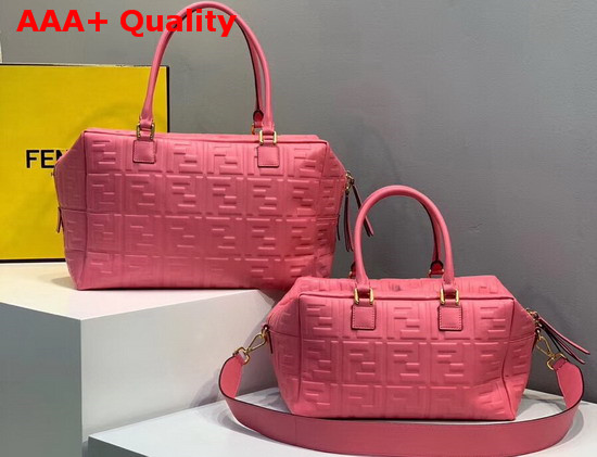 Fendi Big Boston Bag in Pink Lambskin with an All Over FF Motif Replica