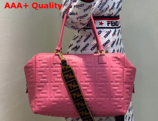 Fendi Big Boston Bag in Pink Lambskin with an All Over FF Motif Replica