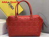 Fendi Big Boston Bag in Red Lambskin with an All Over FF Motif Replica