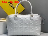 Fendi Big Boston Bag in White Lambskin with an All Over FF Motif Replica