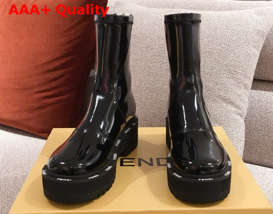 Fendi Biker Style Ankle Boots with High Rubber Wedge and Lug Sole Black Replica