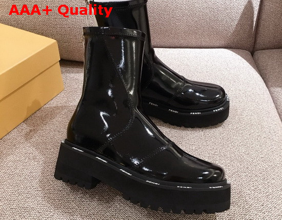 Fendi Biker Style Ankle Boots with High Rubber Wedge and Lug Sole Black Replica