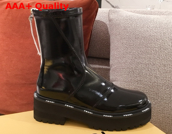 Fendi Biker Style Ankle Boots with High Rubber Wedge and Lug Sole Black Replica