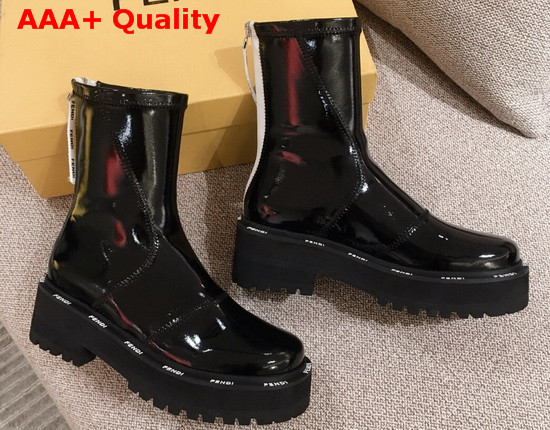 Fendi Biker Style Ankle Boots with High Rubber Wedge and Lug Sole Black Replica