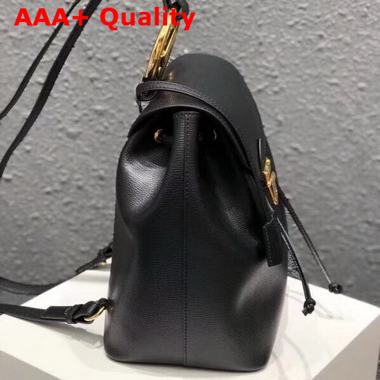 Fendi Black Leather Backpack with Metal Handle Shaped Like The New Fendi Logo Replica