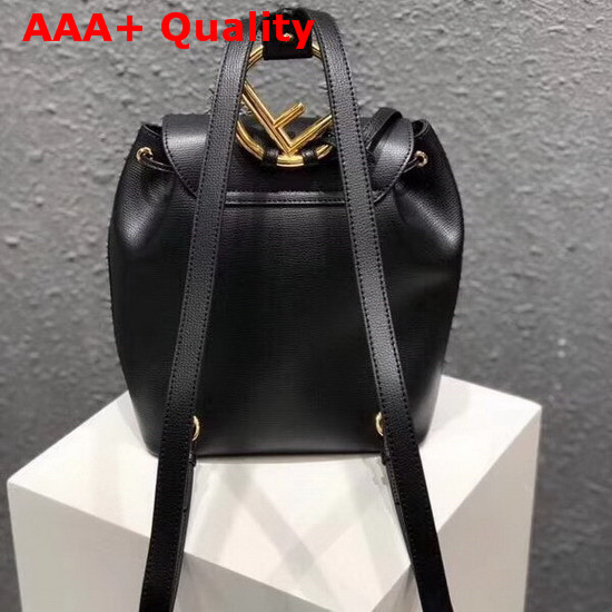 Fendi Black Leather Backpack with Metal Handle Shaped Like The New Fendi Logo Replica