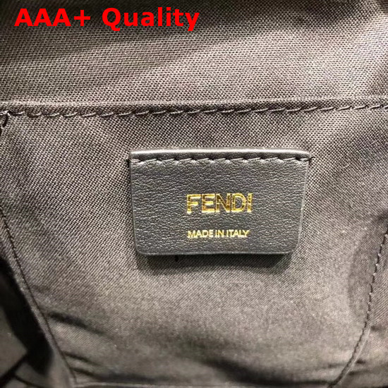 Fendi Black Leather Backpack with Metal Handle Shaped Like The New Fendi Logo Replica