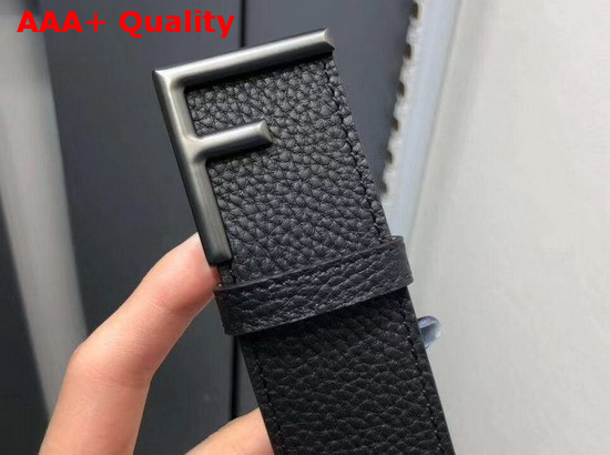 Fendi Black Leather Belt with Minimalist F Shape Buckle Gun Metal Hardware Replica