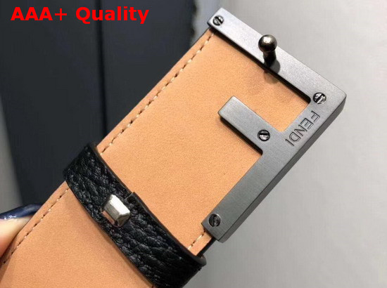 Fendi Black Leather Belt with Minimalist F Shape Buckle Gun Metal Hardware Replica