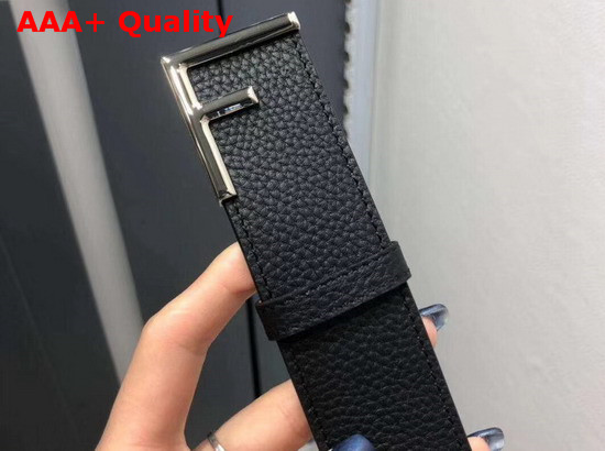 Fendi Black Leather Belt with Silver F Shape Buckle Replica