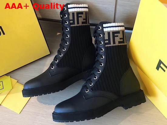 Fendi Black Leather Biker Boots Calf Leather with Stretch Fabric Replica