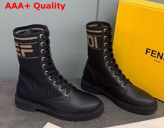 Fendi Black Leather Biker Boots with Black Stretch Fabric Replica