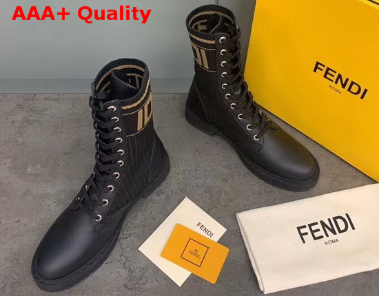 Fendi Black Leather Biker Boots with Black Stretch Fabric Replica