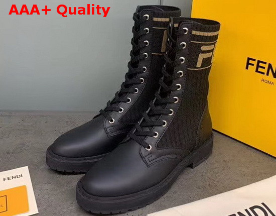 Fendi Black Leather Biker Boots with Black Stretch Fabric Replica