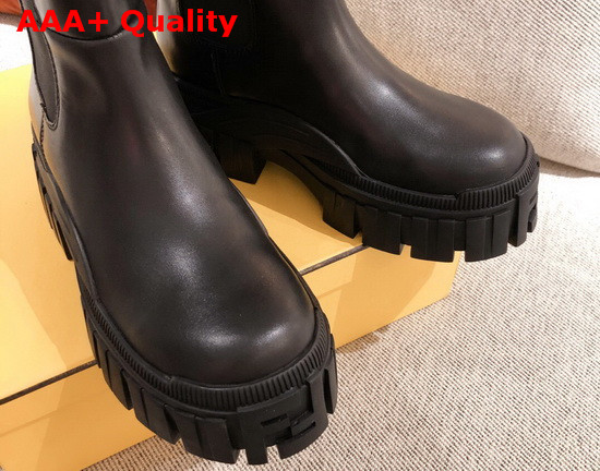 Fendi Black Leather Biker Style Promenade Boots with Thick Lug Sole in Rubber Yellow Details Replica