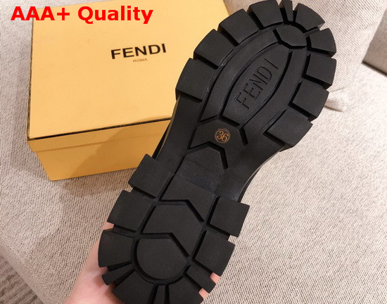 Fendi Black Leather Biker Style Promenade Boots with Thick Lug Sole in Rubber Yellow Details Replica