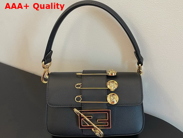 Fendi Brooch Mini Baguette Fendace Black Leather Bag Replica