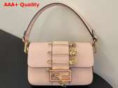 Fendi Brooch Mini Baguette Fendace Pink Leather Bag Replica