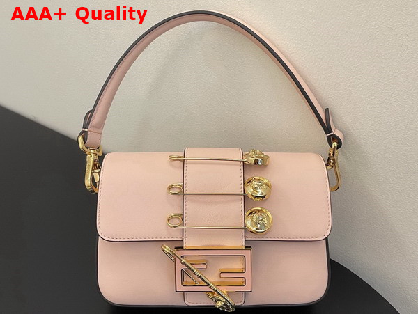 Fendi Brooch Mini Baguette Fendace Pink Leather Bag Replica